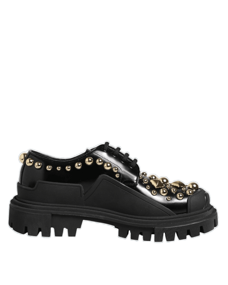 Dolce & Gabbana Black Leather Jeweled Crystals Derby Shoes Glam Steals