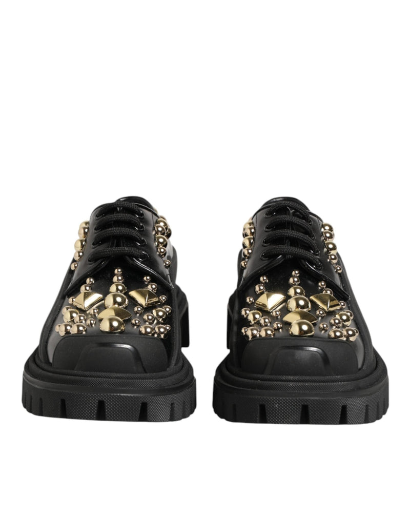Dolce & Gabbana Black Leather Jeweled Crystals Derby Shoes Glam Steals