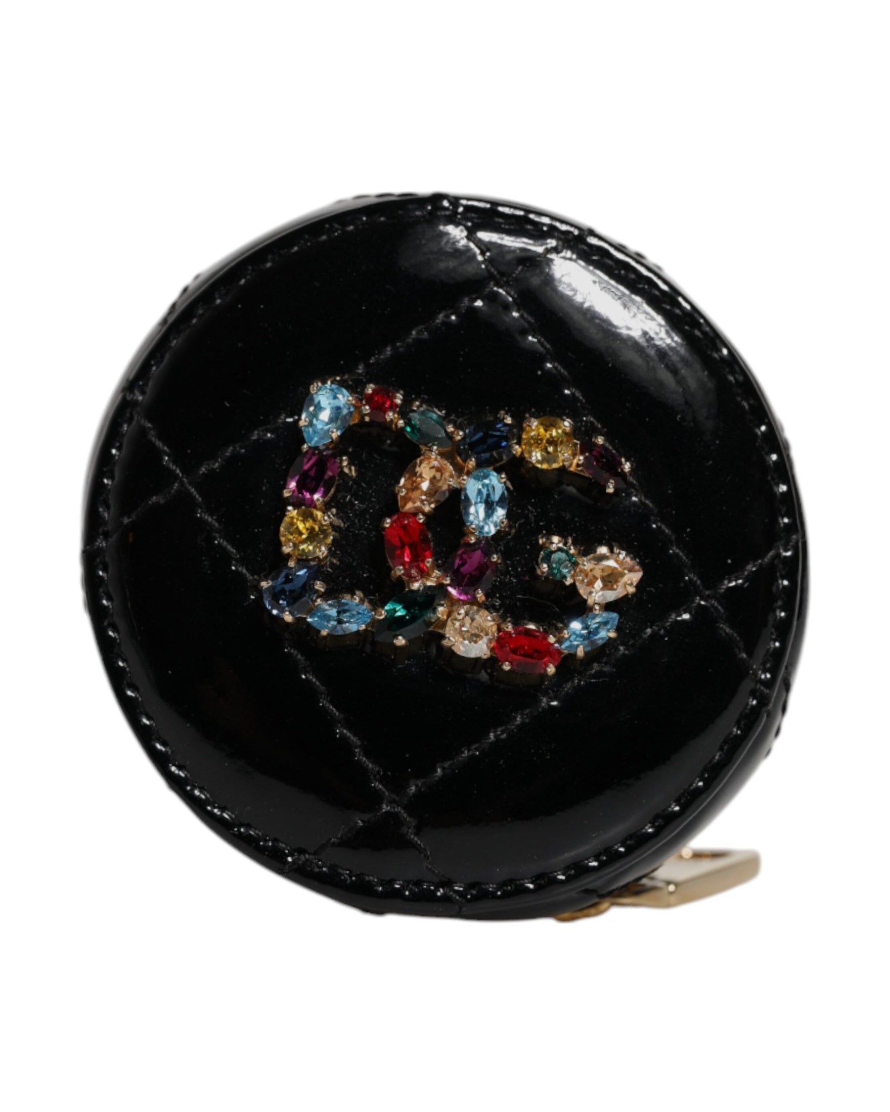Dolce & Gabbana Black Leather Lamb Dg Crystal Round Coin Purse Wallet Glam Steals