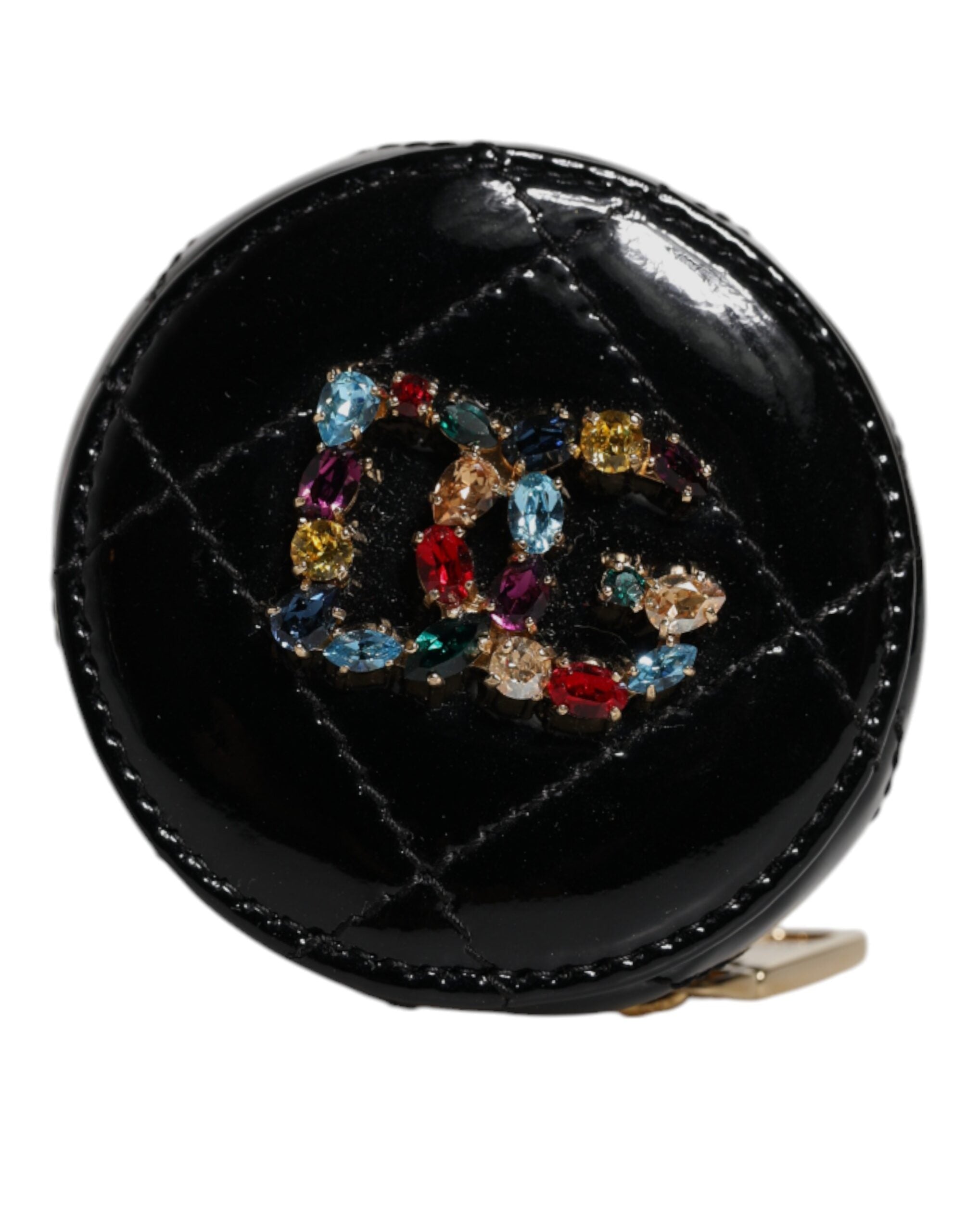 Dolce & Gabbana Black Leather Lamb Dg Crystal Round Coin Purse Wallet Glam Steals
