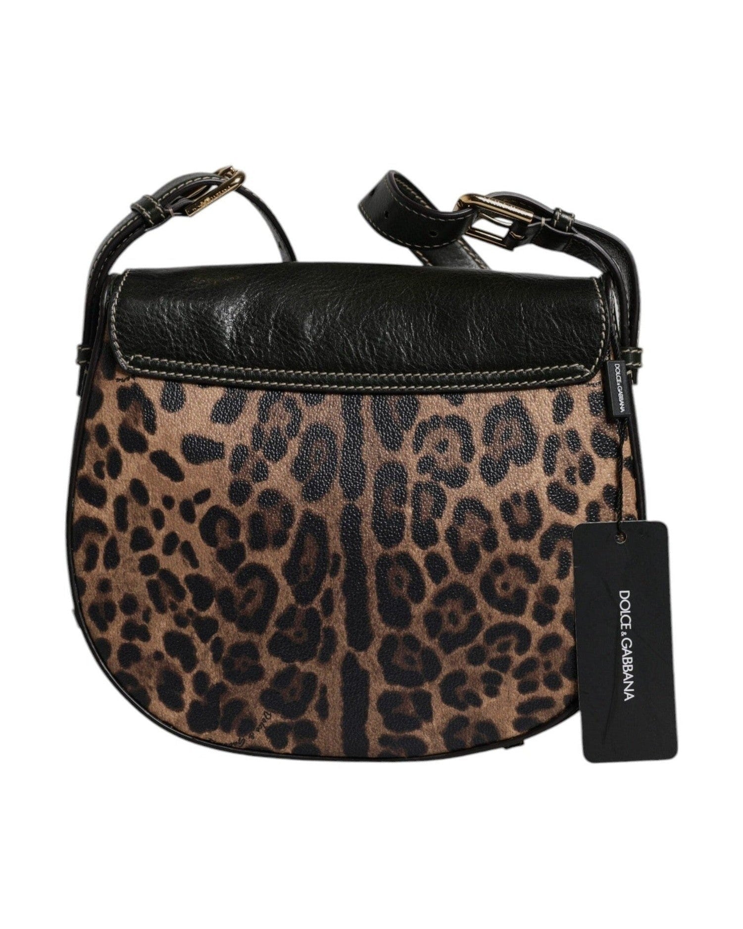 Dolce & Gabbana Black Leather Brown Leopard Shoulder Strap Bag Glam Steals
