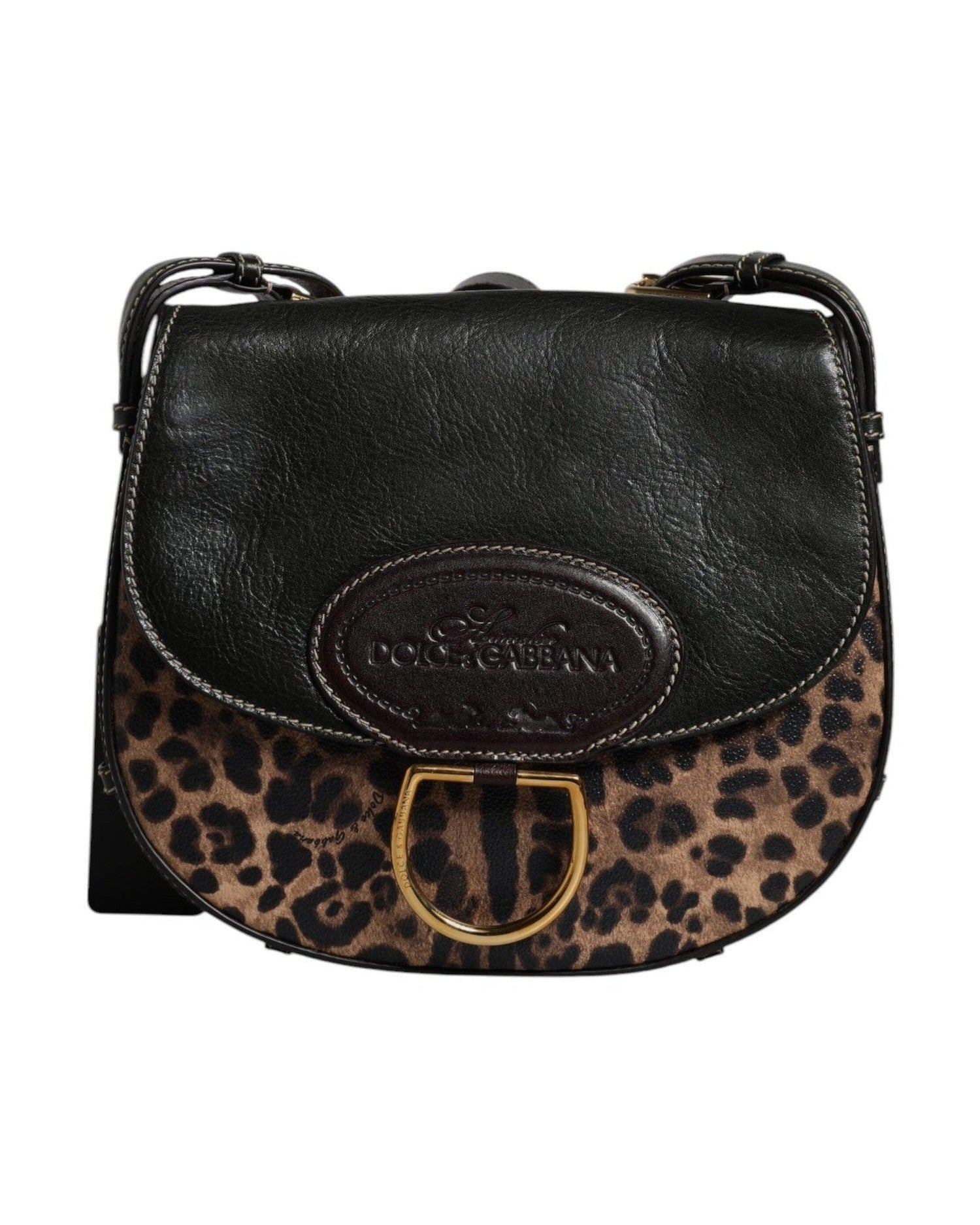 Dolce & Gabbana Black Leather Brown Leopard Shoulder Strap Bag Glam Steals