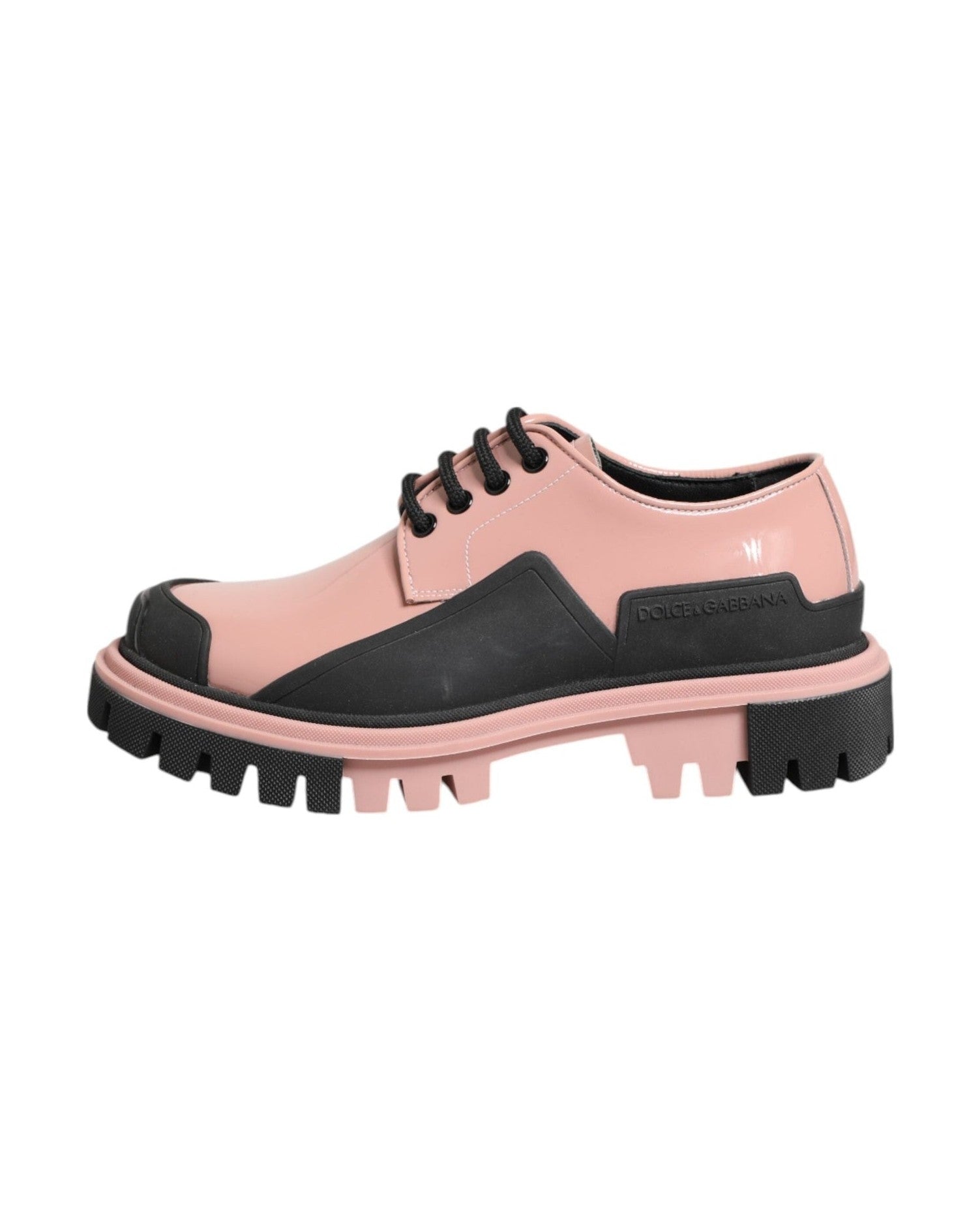 Dolce & Gabbana Black Leather Light Powder Pink Lace Up Shoes Glam Steals