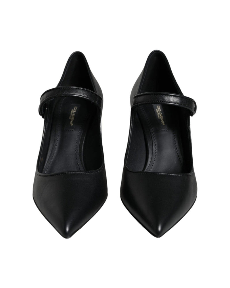 Dolce & Gabbana Black Leather Logo Heels Heels