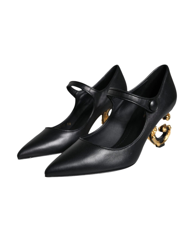 Dolce & Gabbana Black Leather Logo Heels Heels