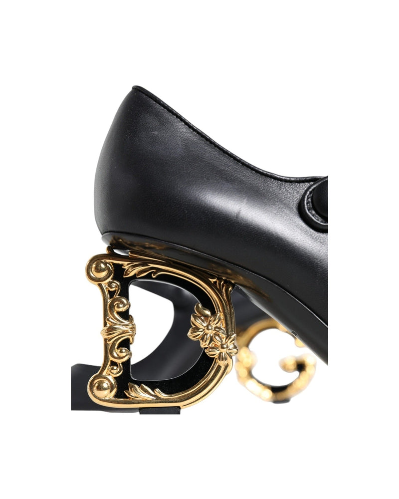 Dolce & Gabbana Black Leather Logo Heels Heels
