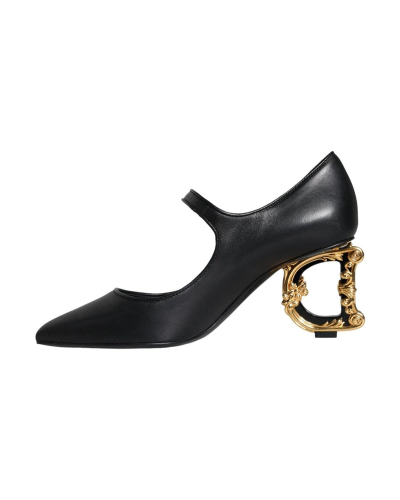 Dolce & Gabbana Black Leather Logo Heels Heels