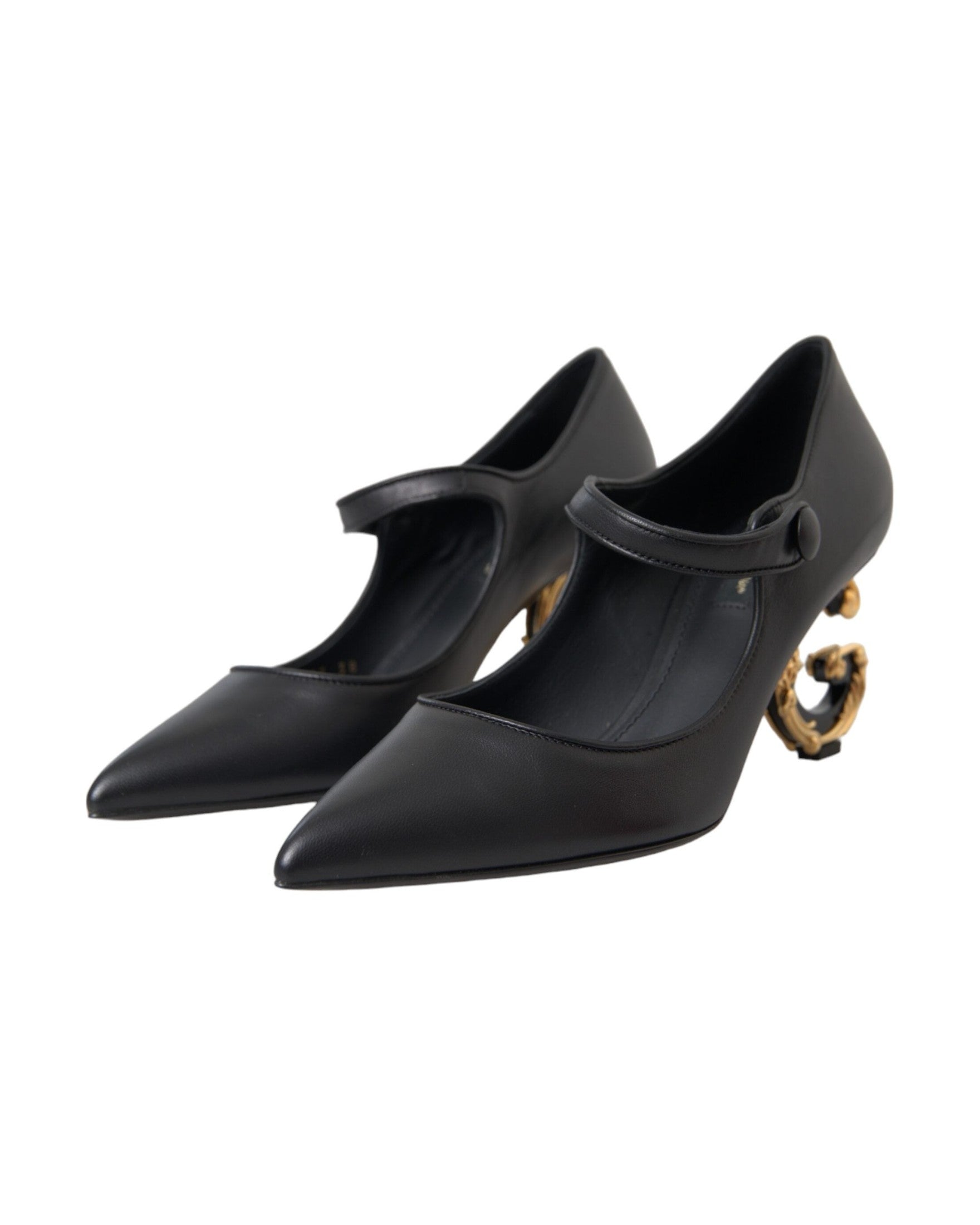 Dolce & Gabbana Black Leather Logo Heels Mary Janes Pumps Shoes Glam Steals