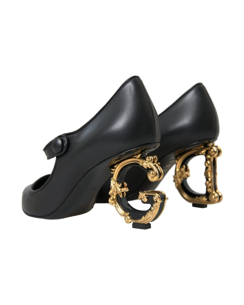 Dolce & Gabbana Black Leather Logo Heels Mary Janes Pumps Shoes Glam Steals
