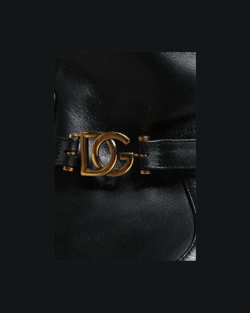 Dolce & Gabbana Black Leather Logo Mid Calf Boots Shoes Boots