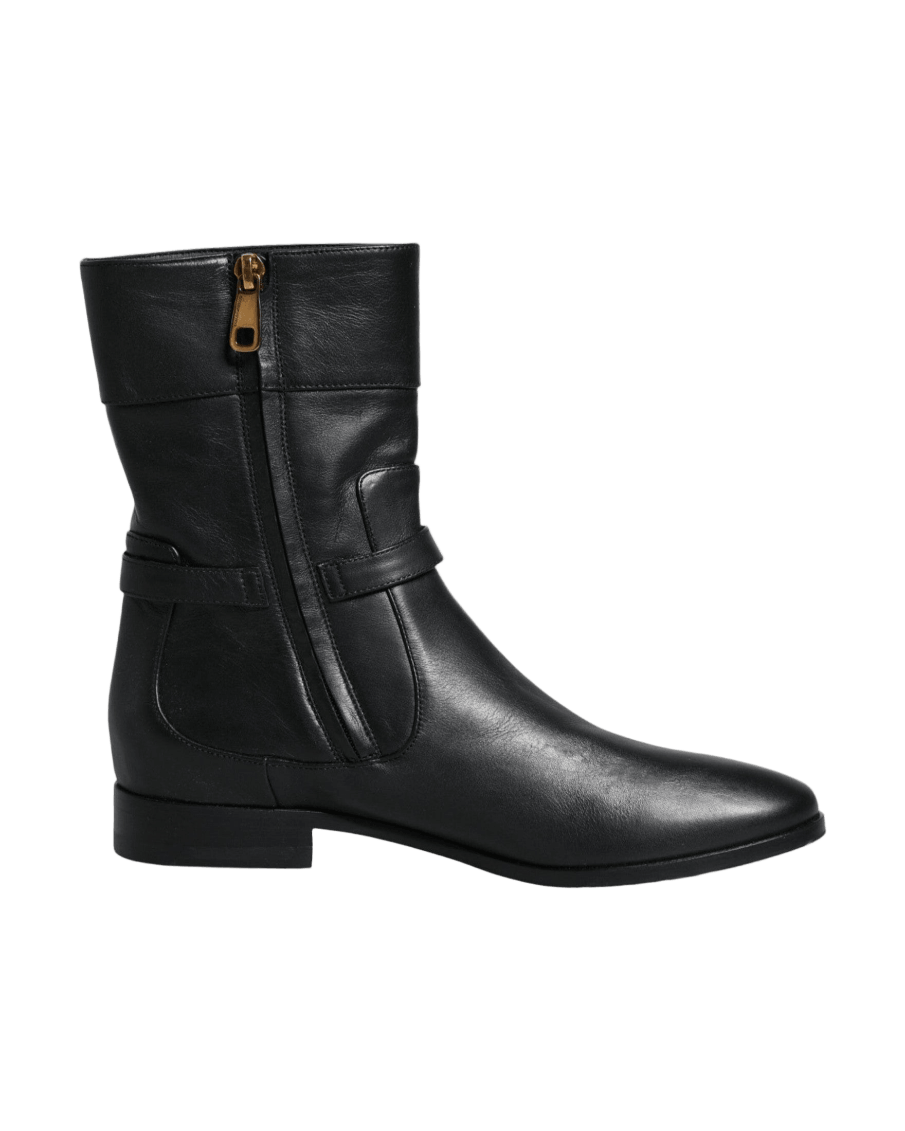 Dolce & Gabbana Black Leather Logo Mid Calf Boots Shoes Glam Steals