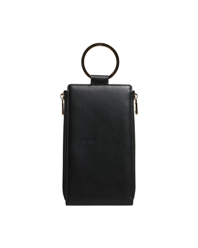 Dolce & Gabbana Leather Logo Plaque Neck Strap Card Coin Black Wallet Glam Steals