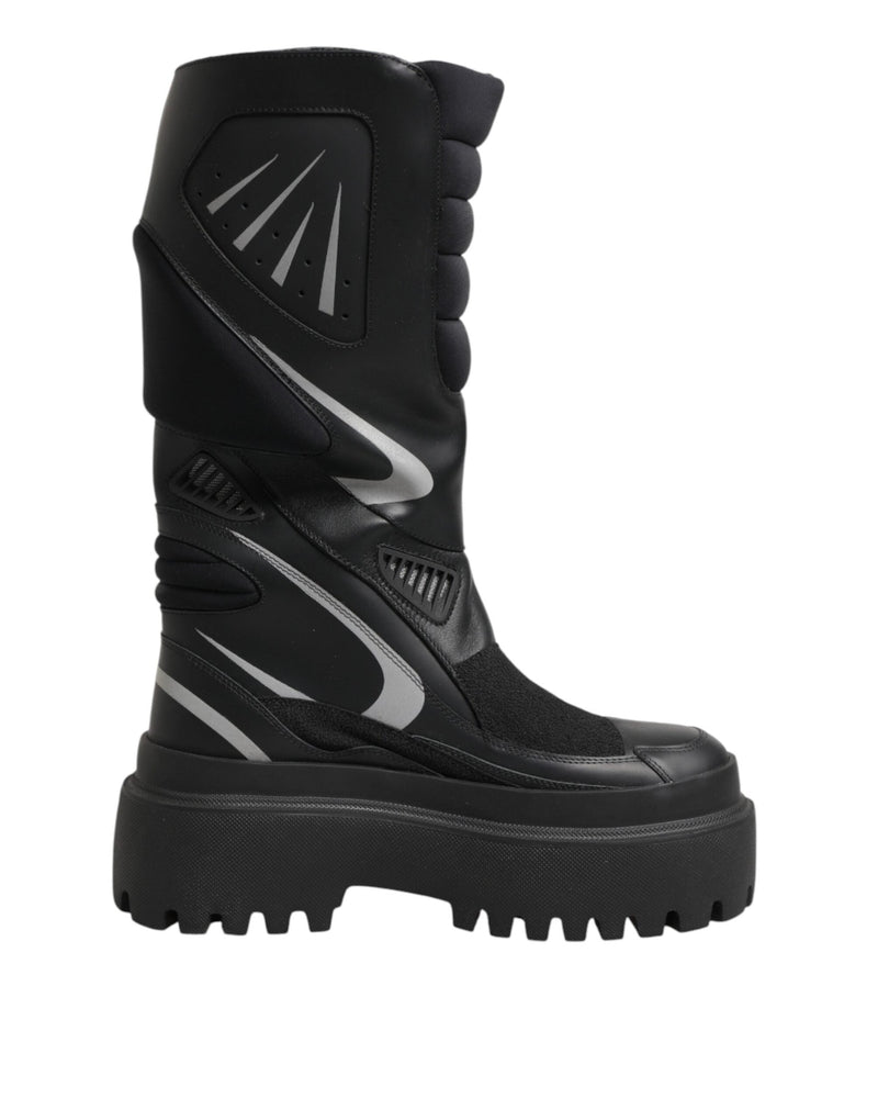 Dolce & Gabbana Black Leather Mid Calf Biker Boots Shoes Glam Steals