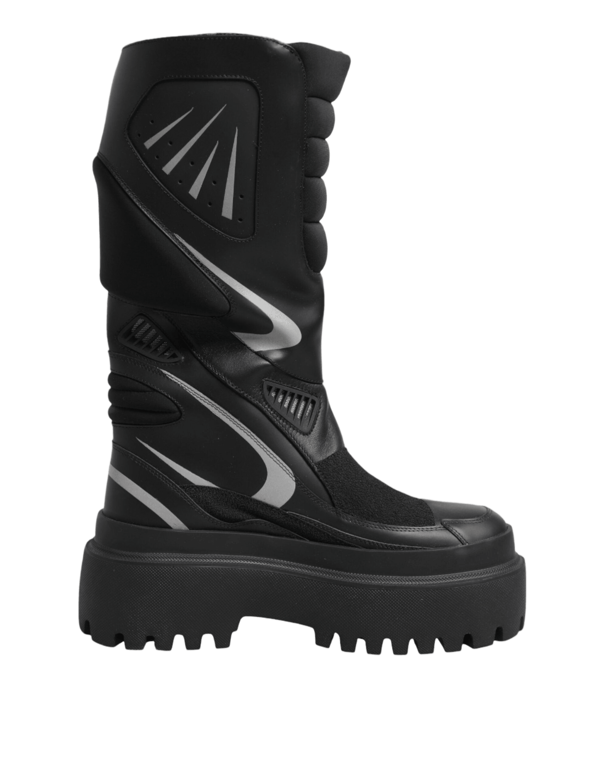 Dolce & Gabbana Black Leather Mid Calf Biker Boots Shoes