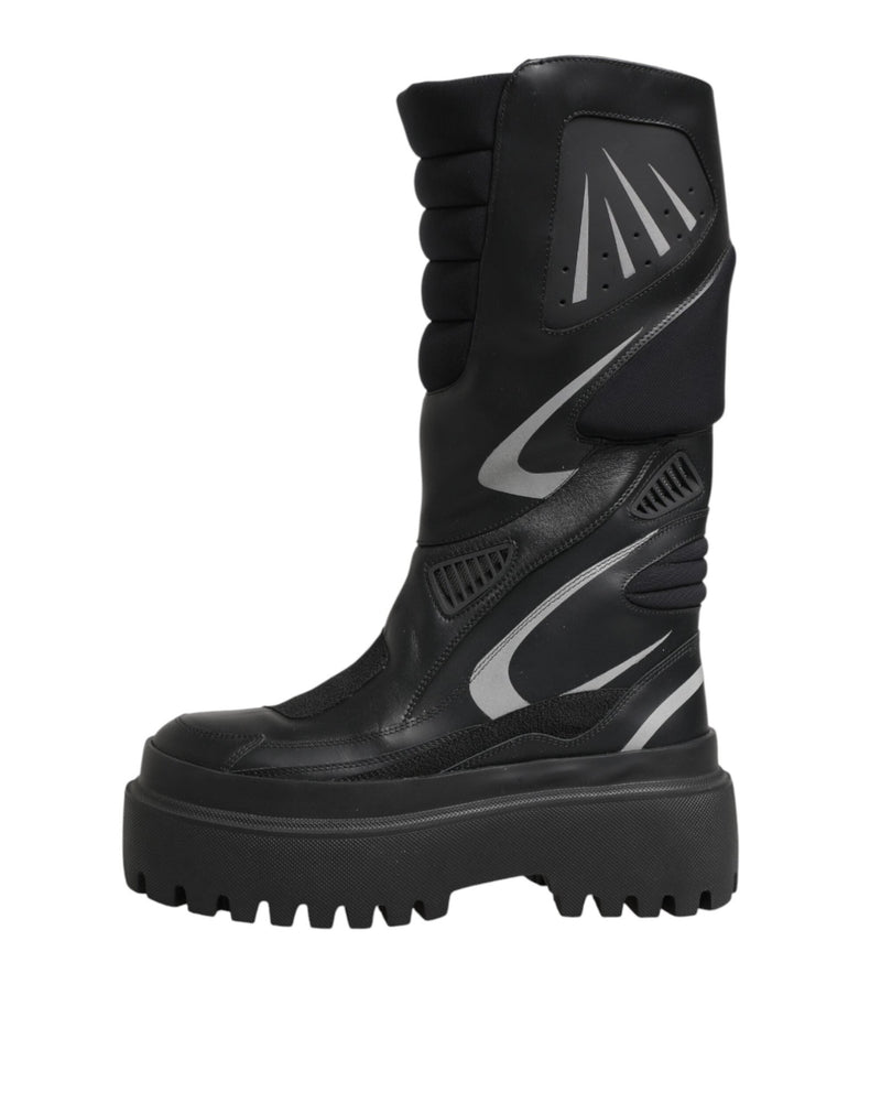 Dolce & Gabbana Black Leather Mid Calf Biker Boots Shoes Glam Steals