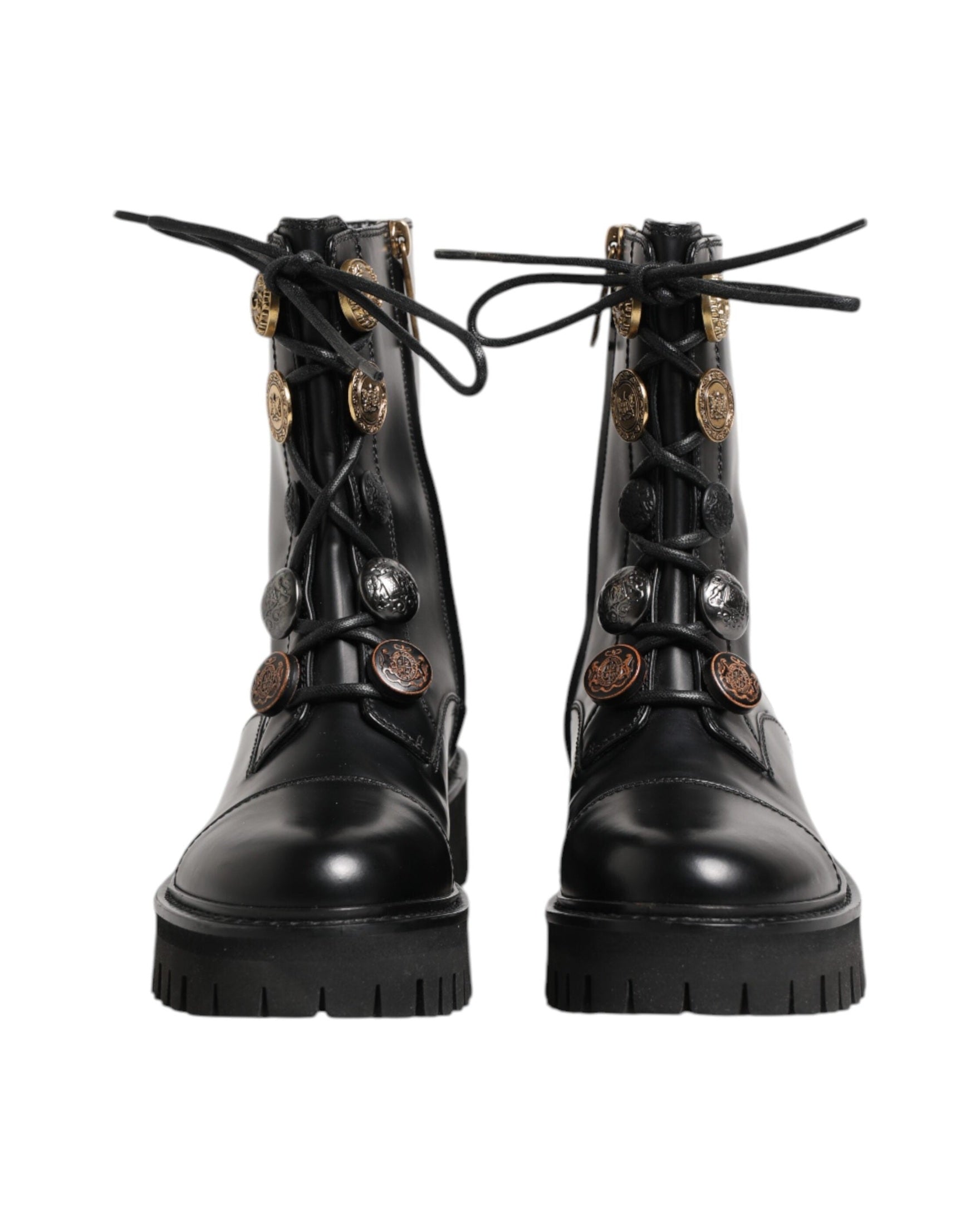 Dolce & Gabbana Black Leather Mid Calf Biker Boots Shoes Glam Steals