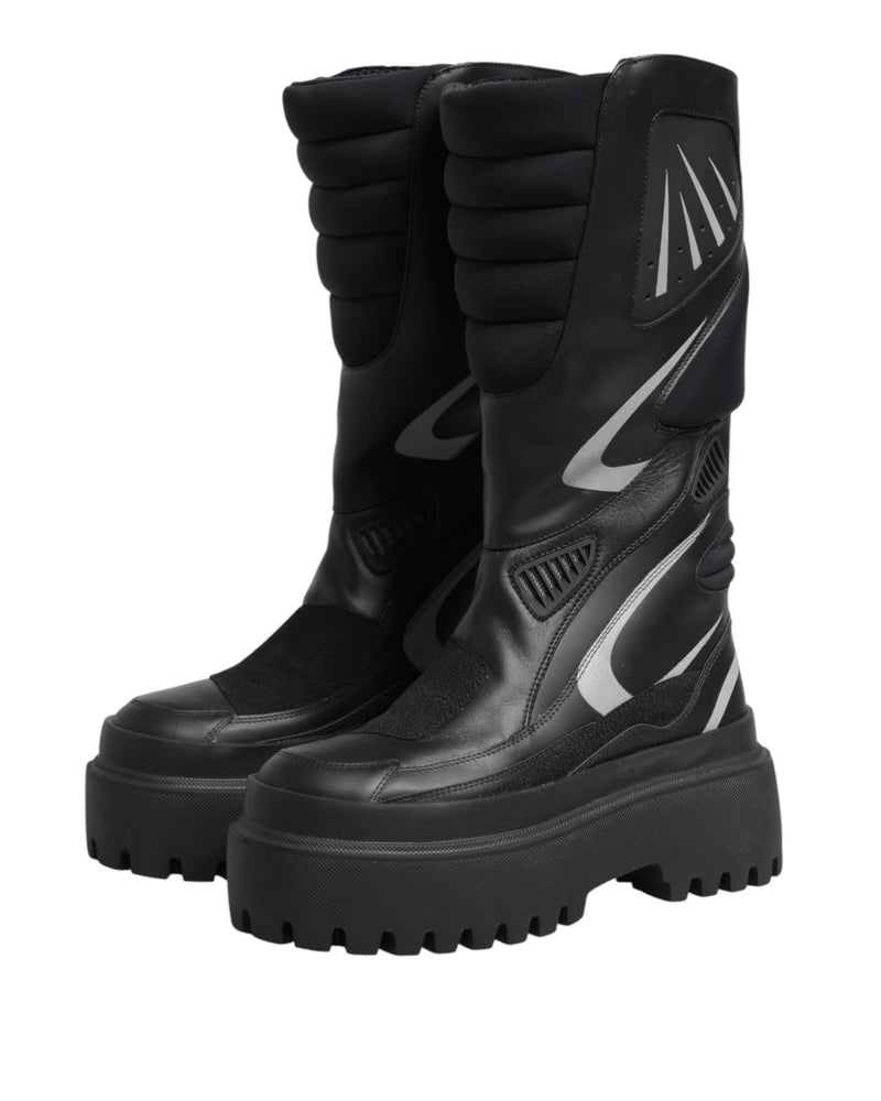 Dolce & Gabbana Black Leather Mid Calf Biker Boots Shoes Glam Steals