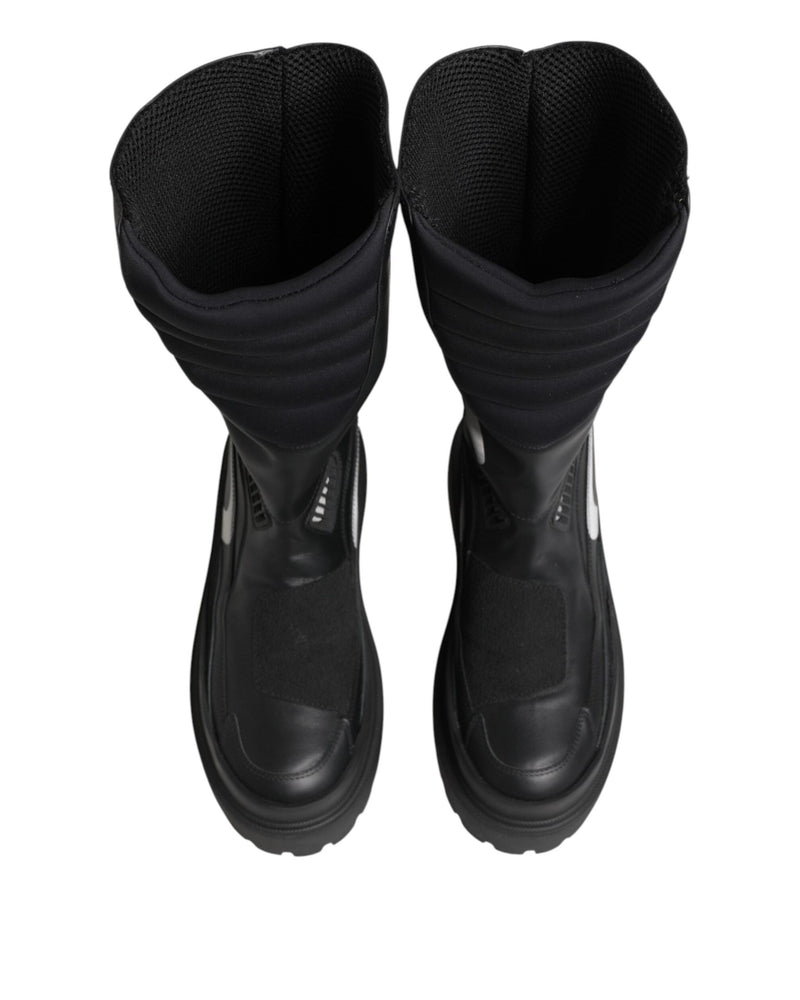 Dolce & Gabbana Black Leather Mid Calf Biker Boots Shoes Glam Steals