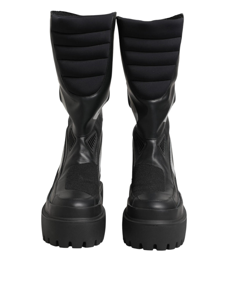 Dolce & Gabbana Black Leather Mid Calf Biker Boots Shoes Glam Steals