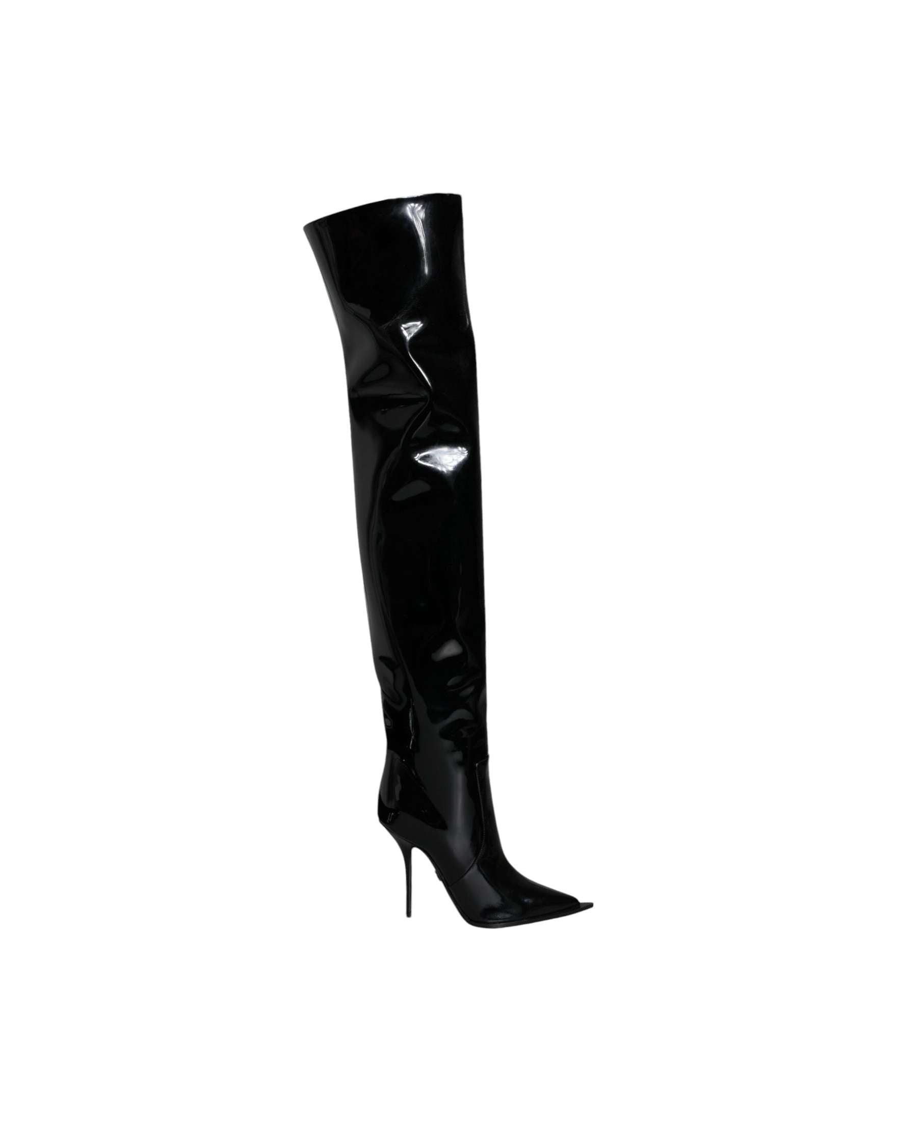 Dolce & Gabbana Black Leather Patent Knee High Boots Shoes Glam Steals