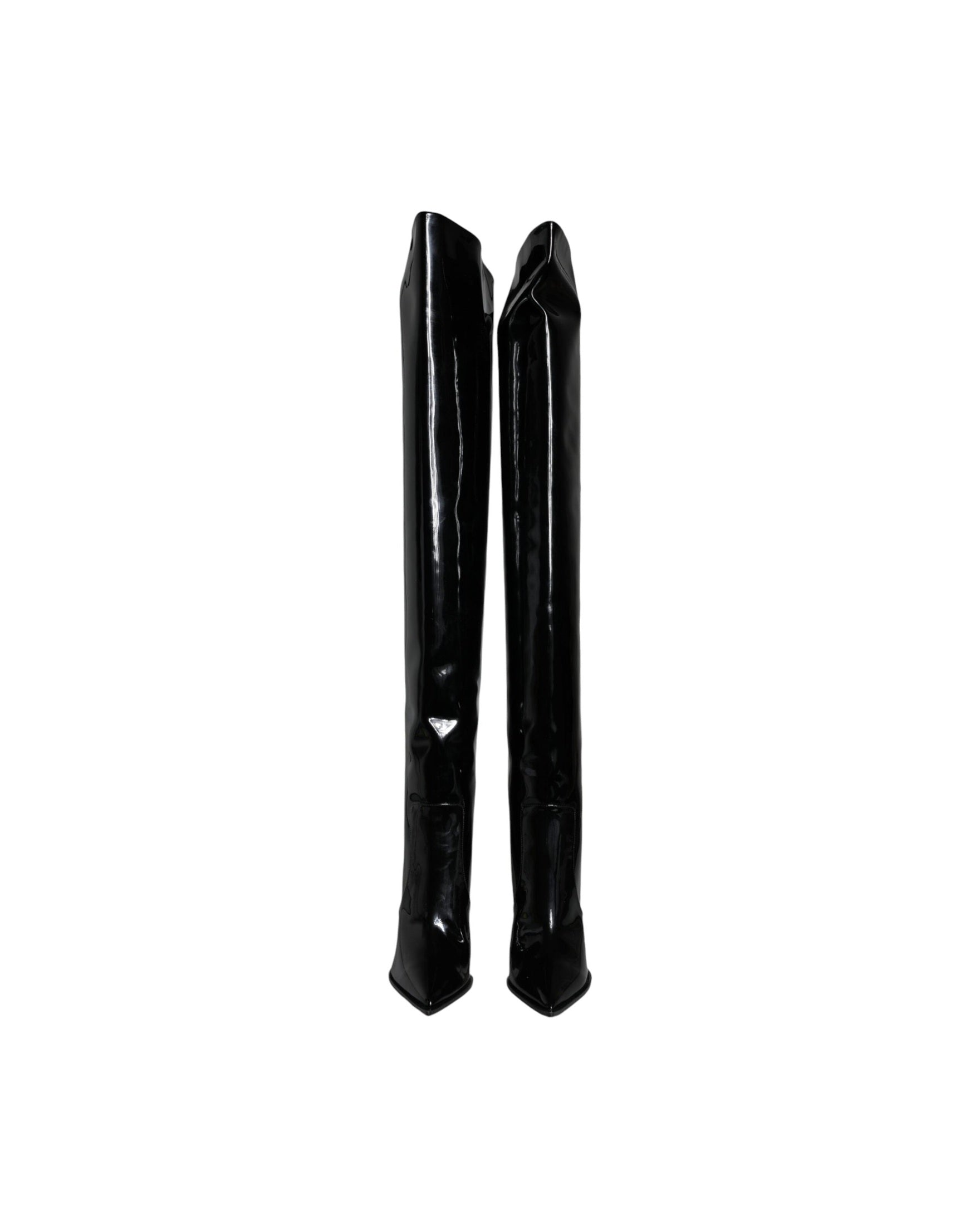 Dolce & Gabbana Black Leather Patent Knee High Boots Shoes Glam Steals