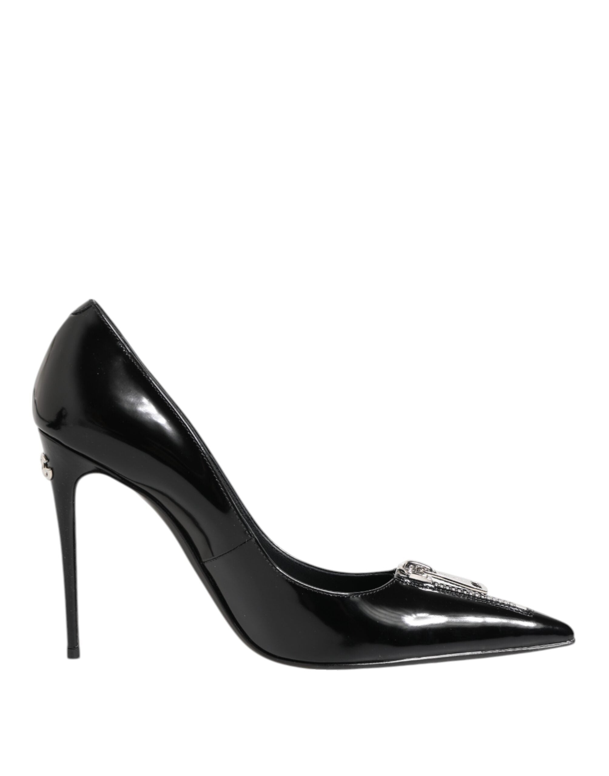 Dolce & Gabbana Black Leather Patent Zipper Heels Pumps Shoes Glam Steals