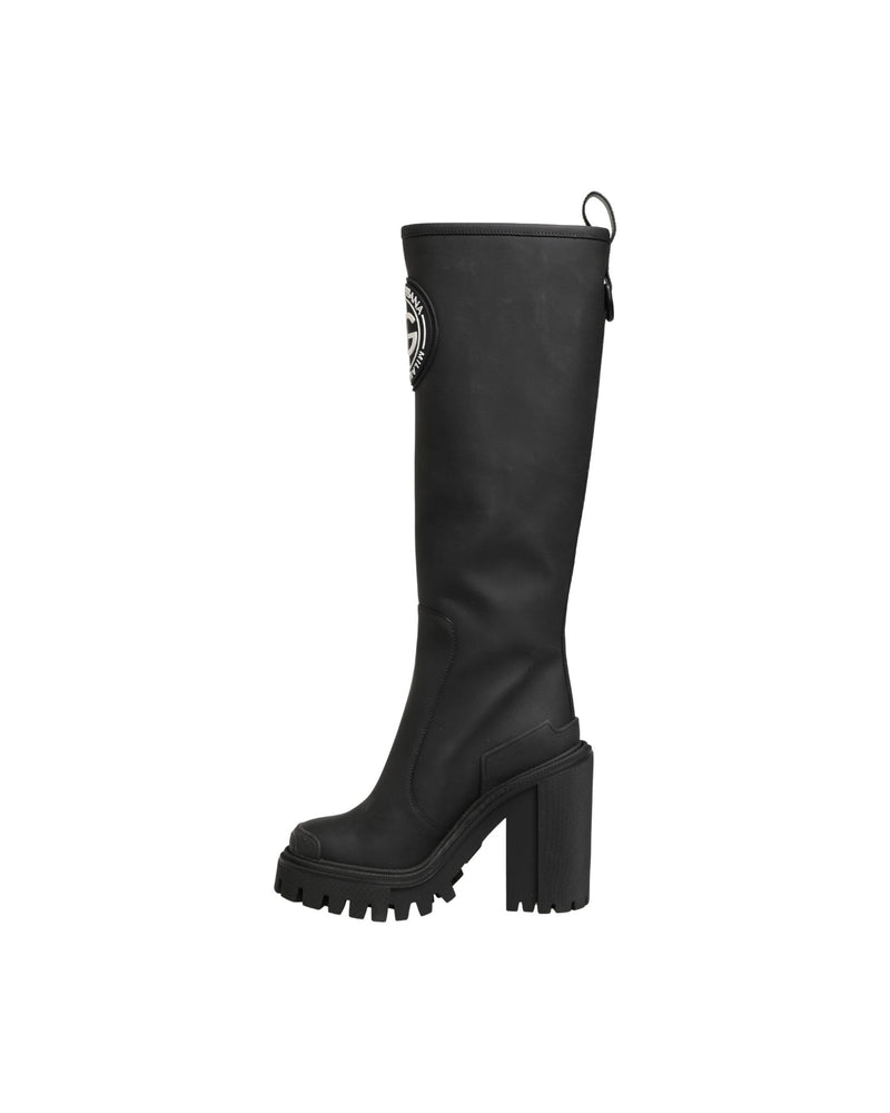 Dolce & Gabbana Black Leather Rubberised High Boots 