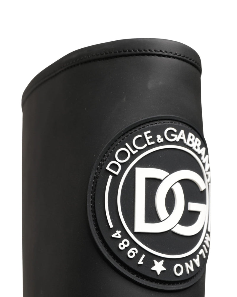 Dolce & Gabbana Black Leather Rubberised High Boots 
