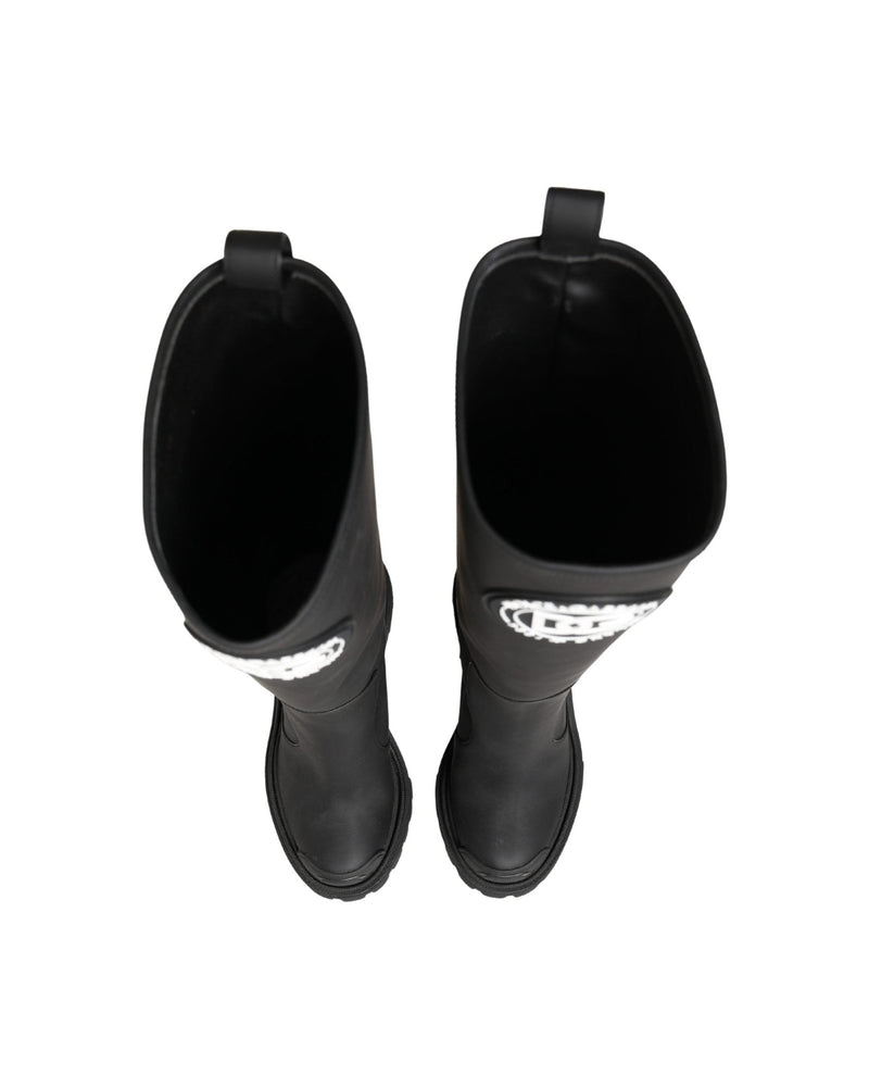 Dolce & Gabbana Black Leather Rubberised High Boots 
