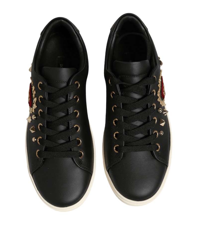 Dolce & Gabbana Black Leather Sacred Heart Sneakers Shoes Glam Steals
