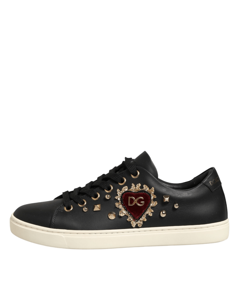 Dolce & Gabbana Black Leather Sacred Heart Sneakers Shoes Glam Steals