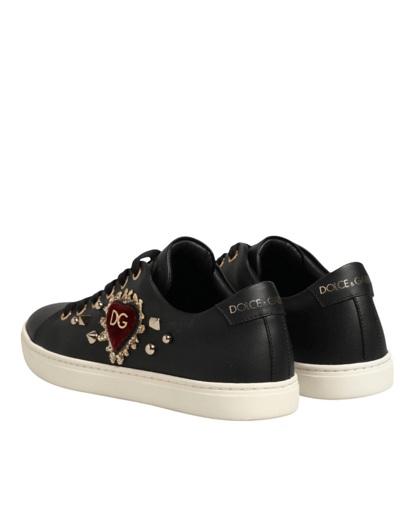 Dolce & Gabbana Black Leather Sacred Heart Sneakers Shoes Glam Steals