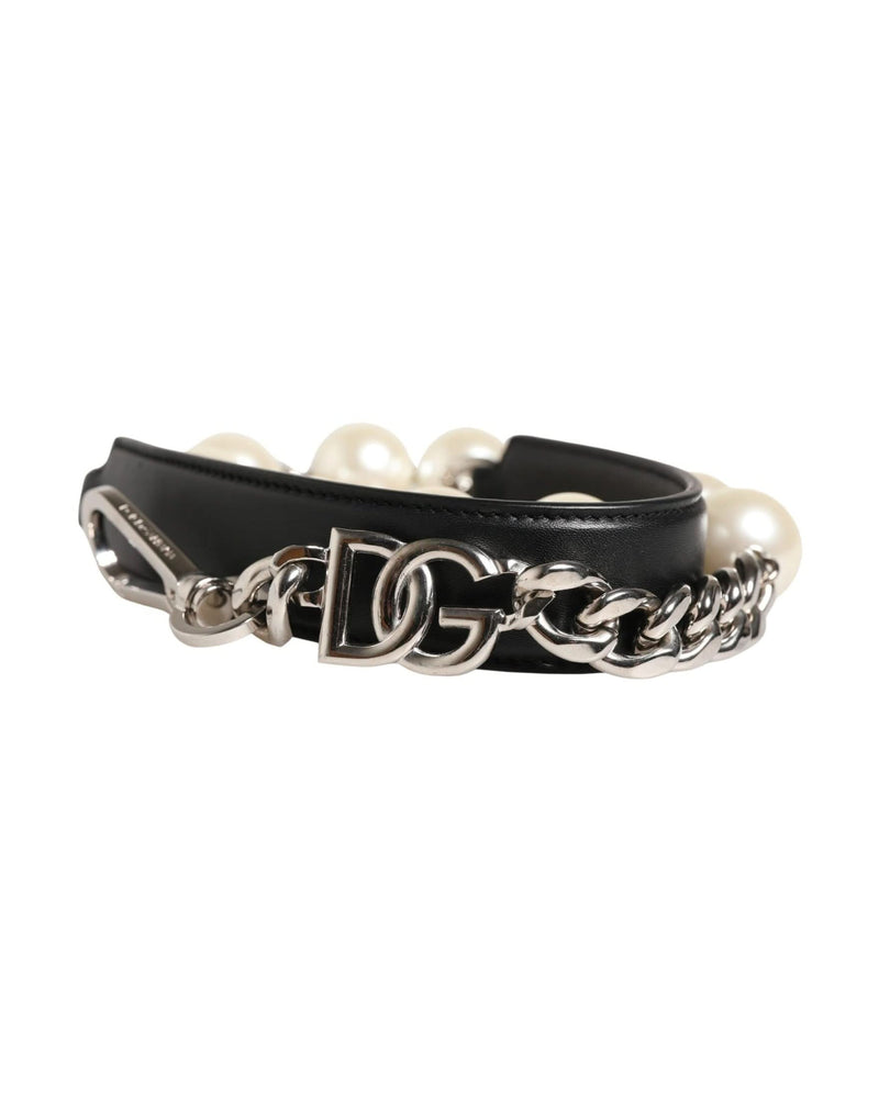 Dolce & Gabbana Black Leather Silver Chain Bag Accessory Shoulder Strap 