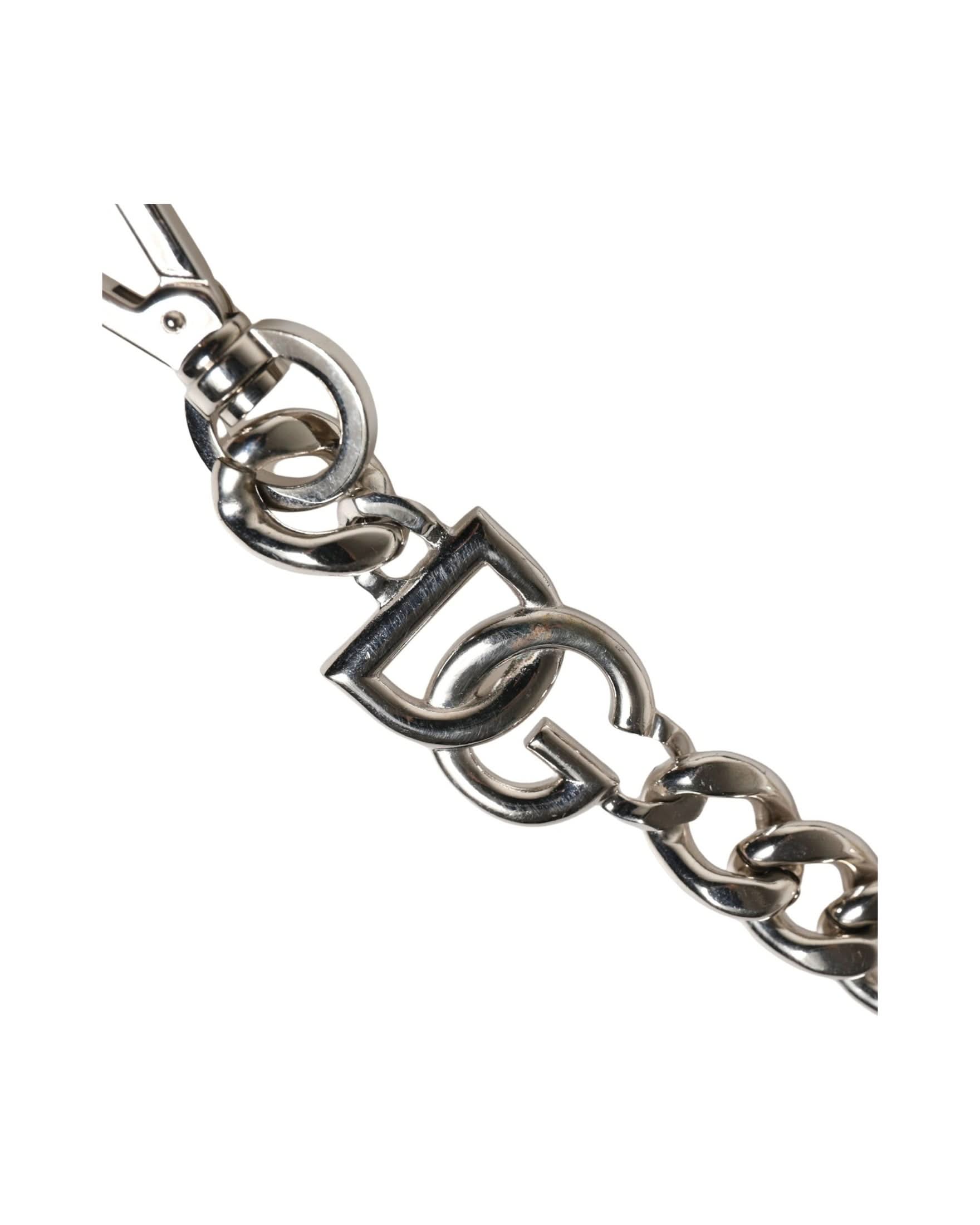 Dolce & Gabbana Black Leather Silver Chain Bag Accessory Shoulder Strap 