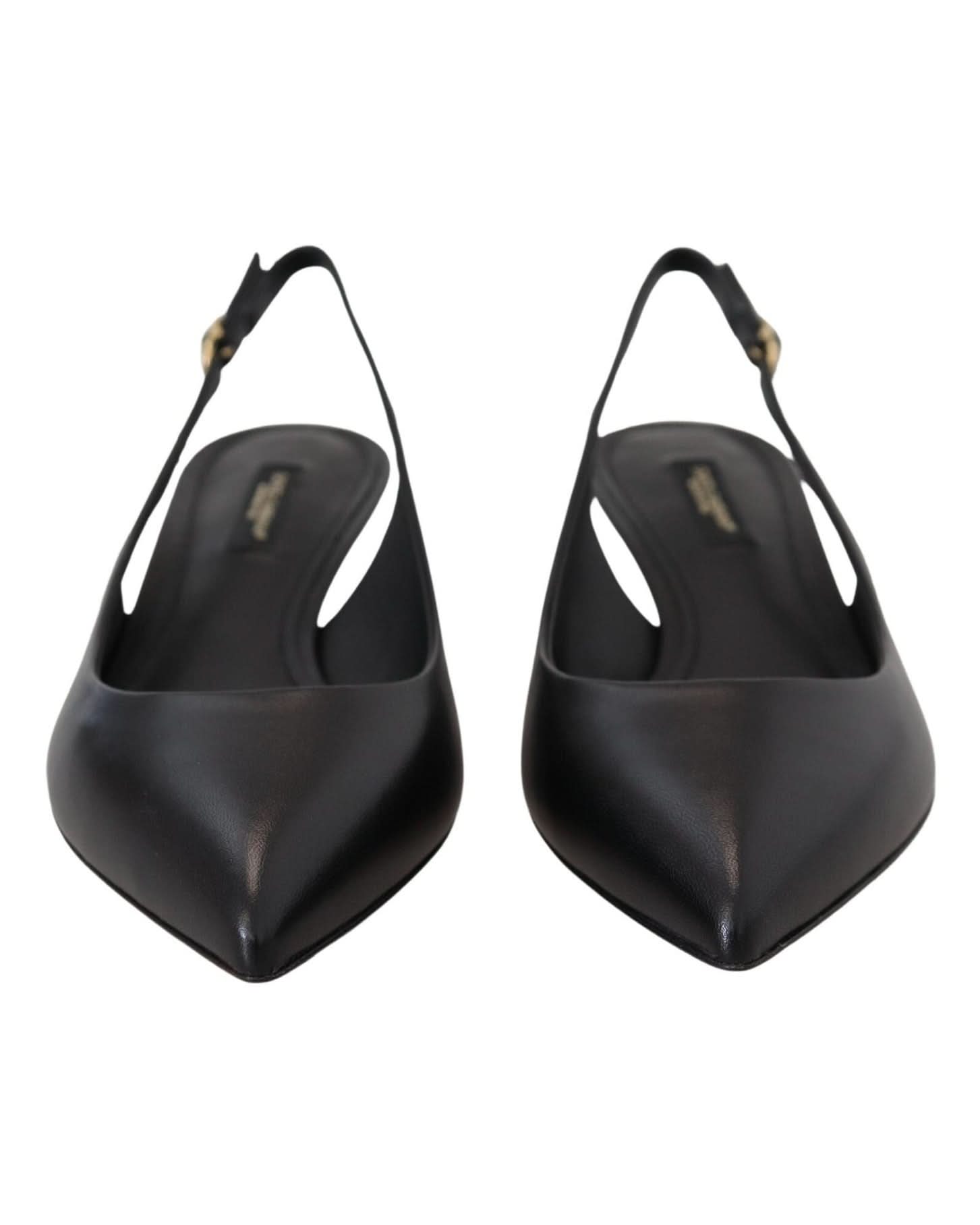 Dolce & Gabbana Black Leather Slingbacks Heels Pumps Shoes 