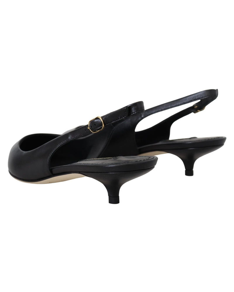 Dolce & Gabbana Black Leather Slingbacks Heels Pumps Shoes 