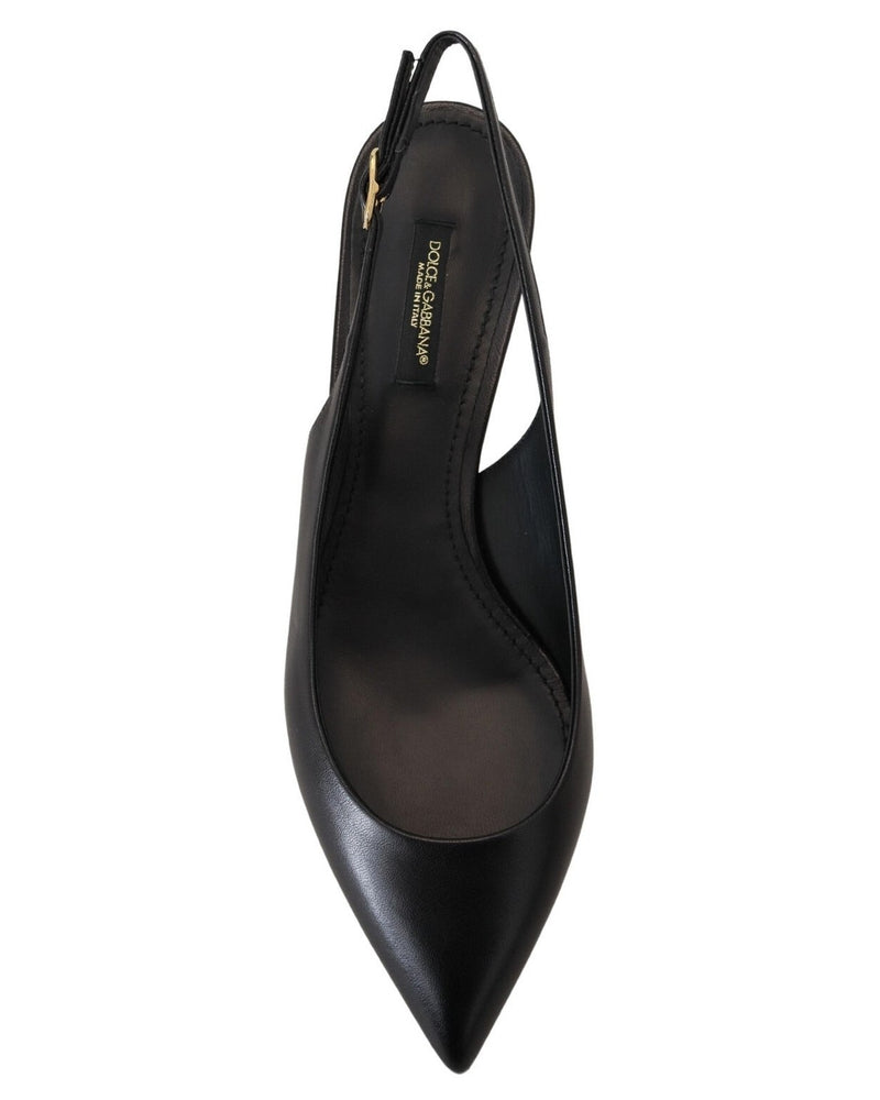 Dolce & Gabbana Black Leather Slingbacks Heels Pumps Shoes 