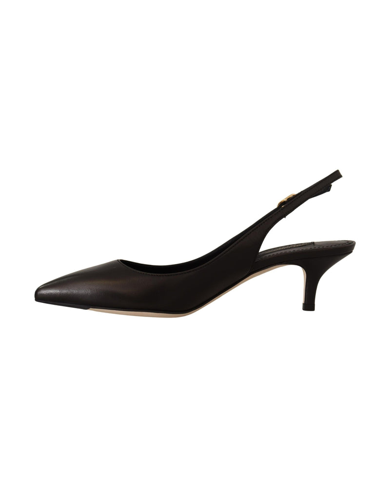 Dolce & Gabbana Black Leather Slingbacks Heels Pumps Shoes Glam Steals