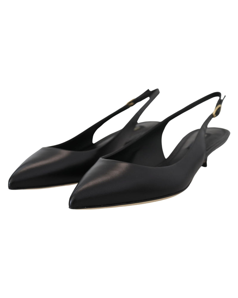 Dolce & Gabbana Black Leather Slingbacks Heels Pumps Shoes 