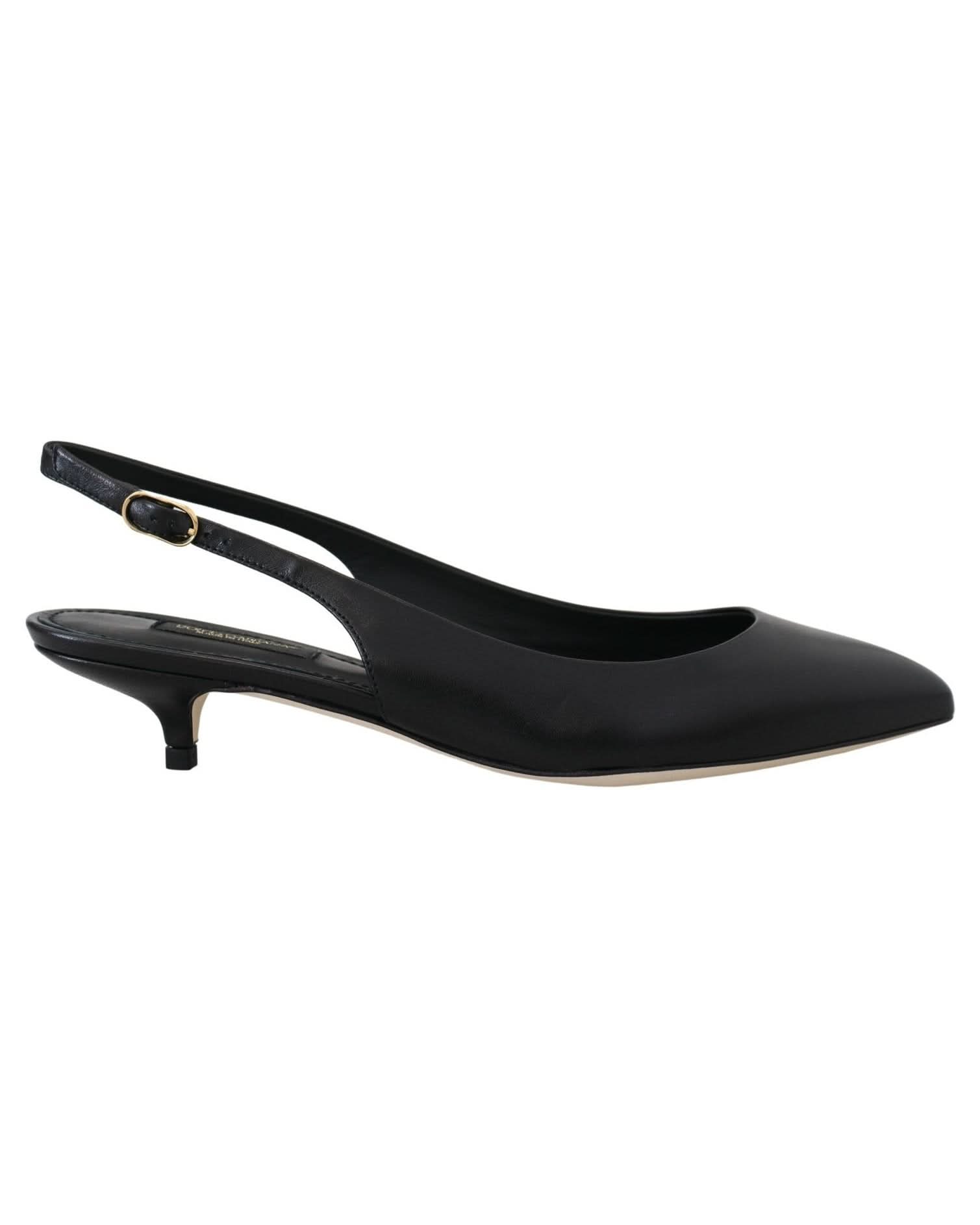 Dolce & Gabbana Black Leather Slingbacks Heels Pumps Shoes 