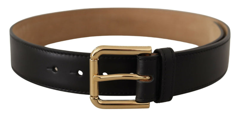 Dolce & Gabbana Black Leather Solid Classic Gold Waist Buckle Belt Glam Steals