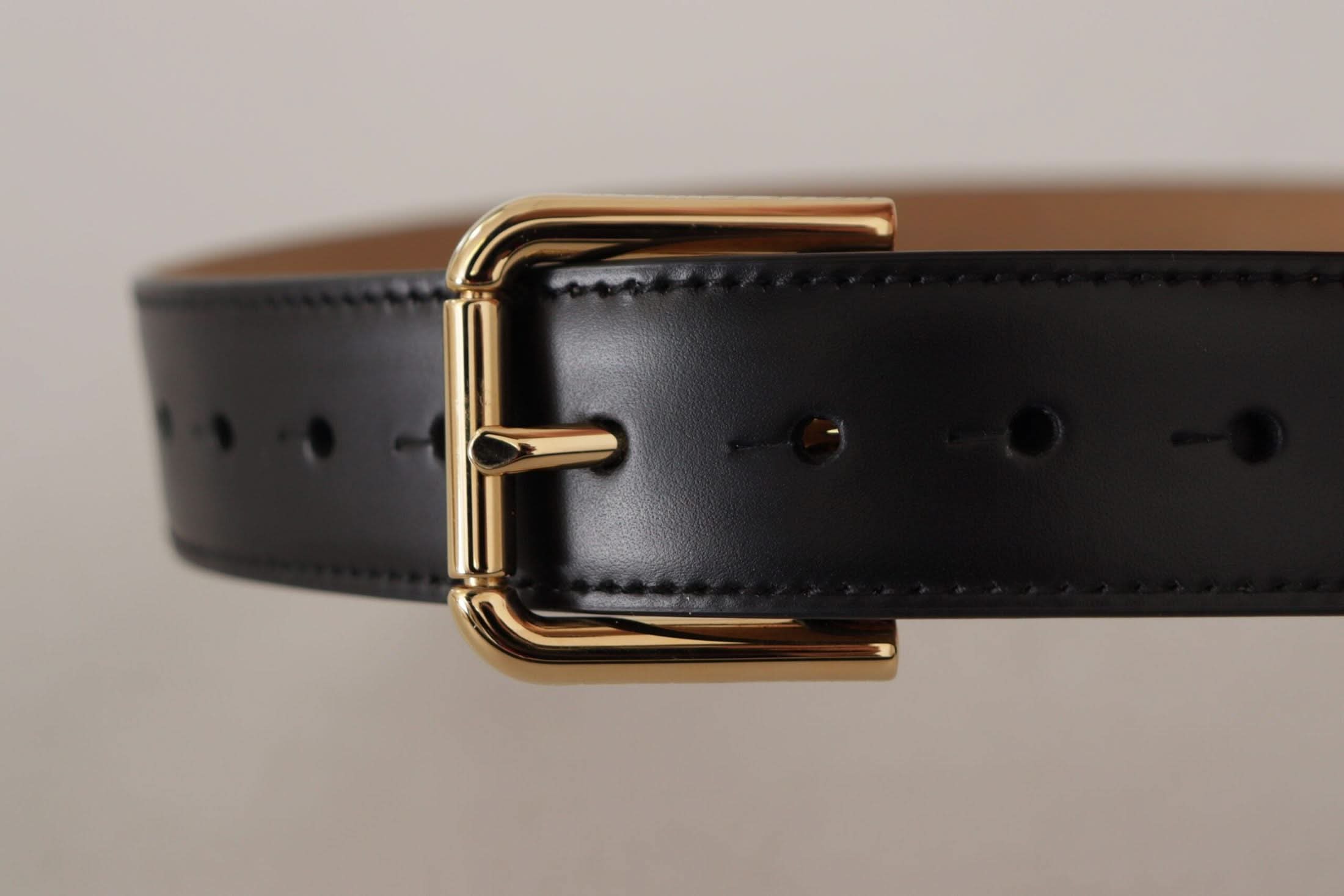 Dolce & Gabbana Black Leather Solid Classic Gold Waist Buckle Belt Belts