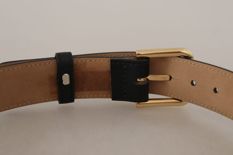 Dolce & Gabbana Black Leather Solid Classic Gold Waist Buckle Belt Glam Steals