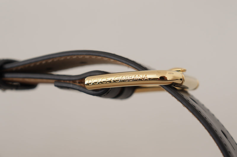 Dolce & Gabbana Black Leather Solid Classic Gold Waist Buckle Belt Glam Steals