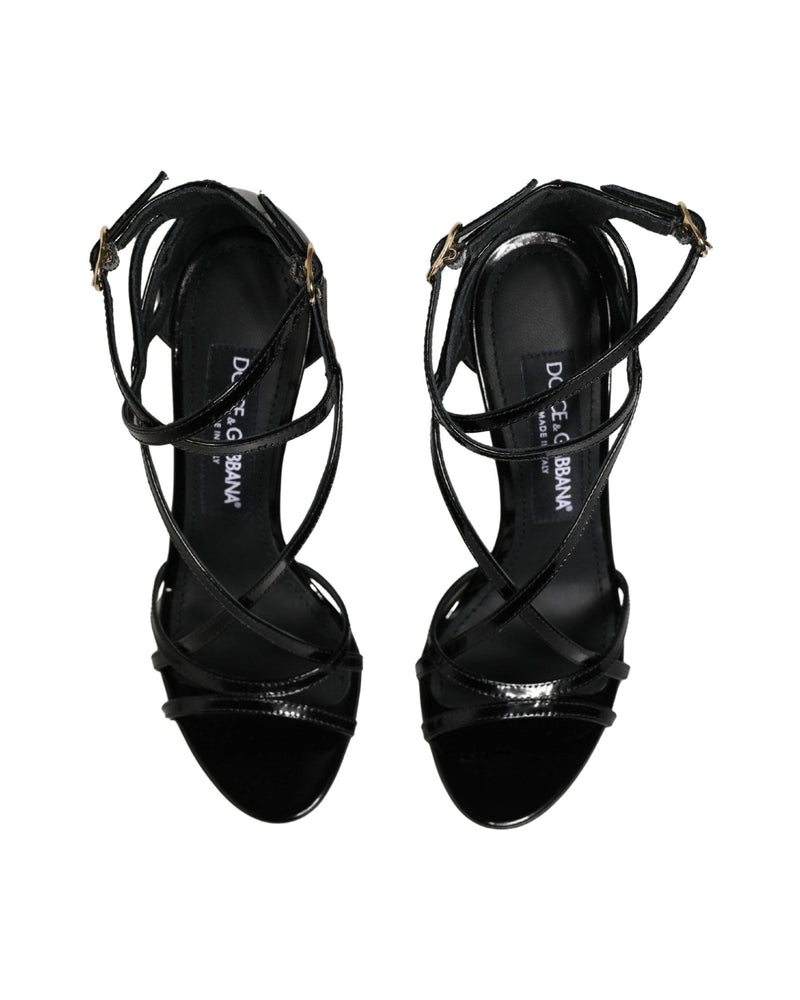 Dolce & Gabbana Black Leather Stiletto Heel Sandals Shoes 