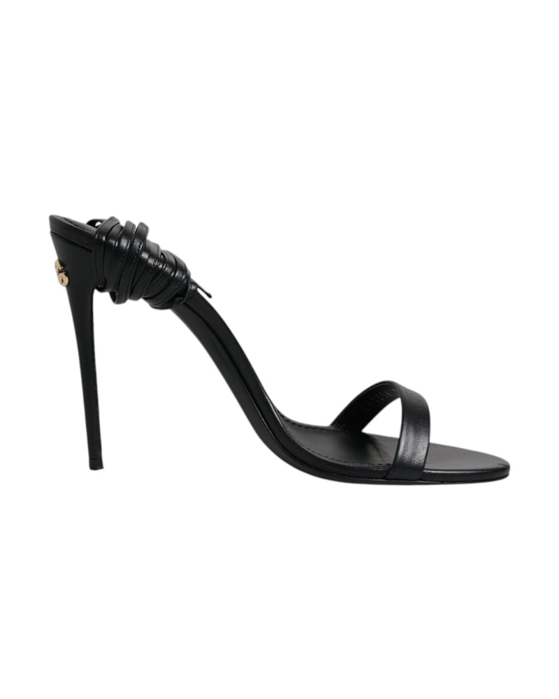 Dolce & Gabbana Black Leather Stiletto Heels Sandals Shoes Glam Steals