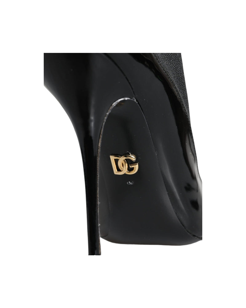 Dolce & Gabbana Black Leather Stilettos Booties Socks Shoes Boots