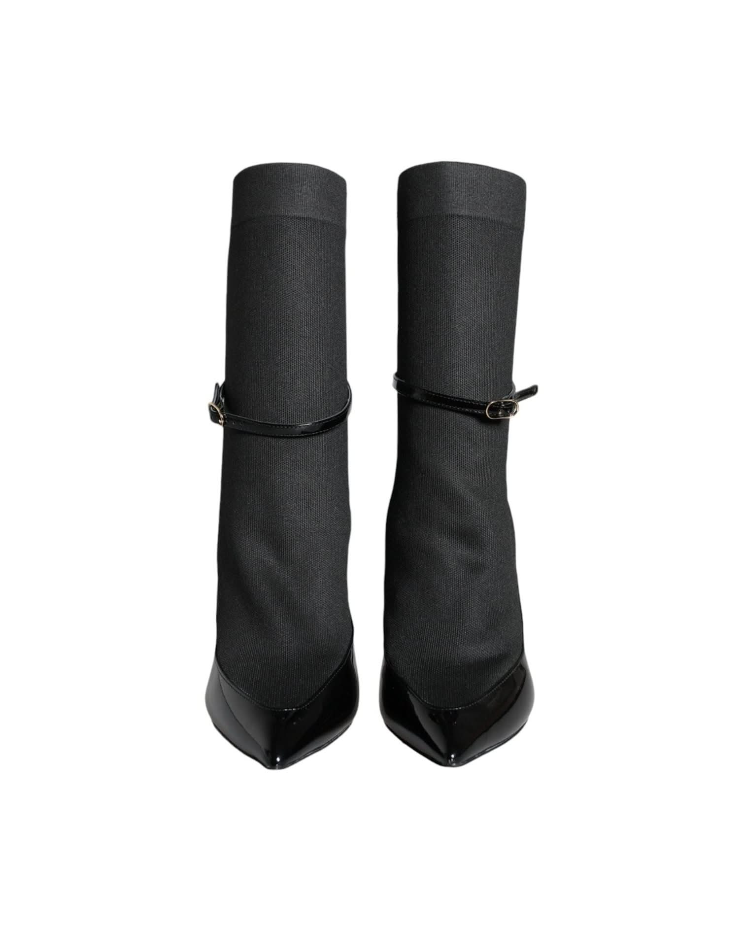 Dolce & Gabbana Black Leather Stilettos Booties Socks Shoes Boots