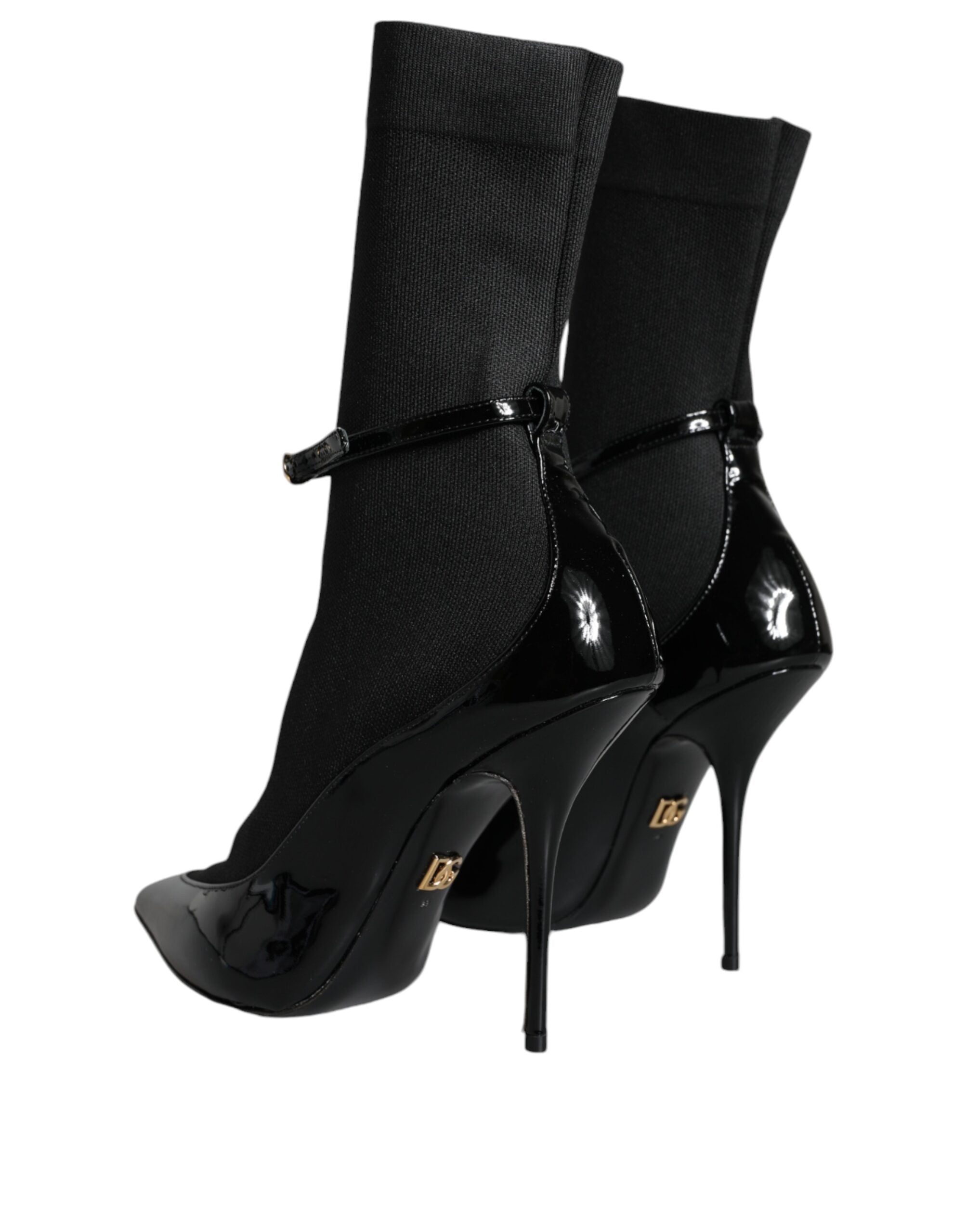 Dolce & Gabbana Black Leather Stilettos Booties Socks Shoes Glam Steals