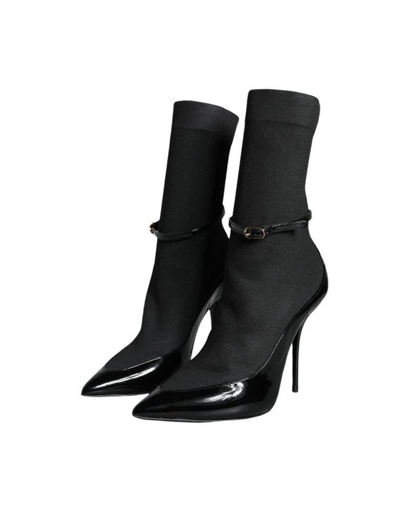 Dolce & Gabbana Black Leather Stilettos Booties Socks Shoes Glam Steals